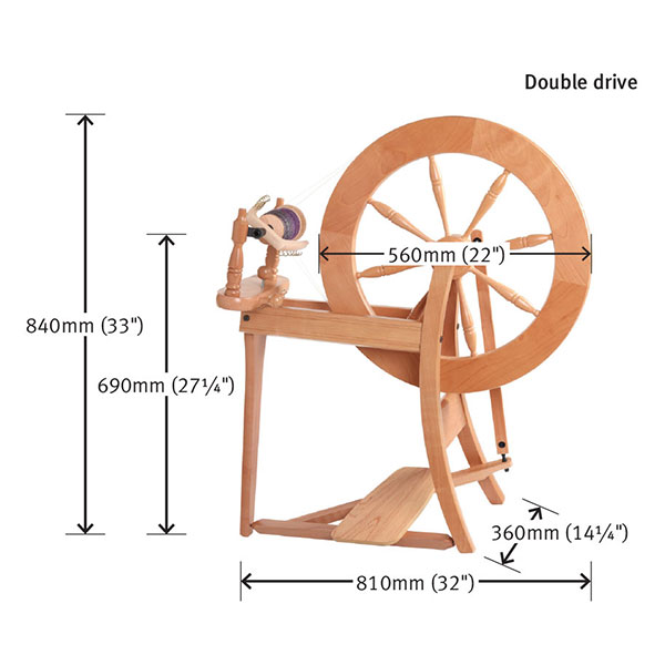 Ashford Traditional Spinning Wheel - Double Drive - Unfinished Dimensions