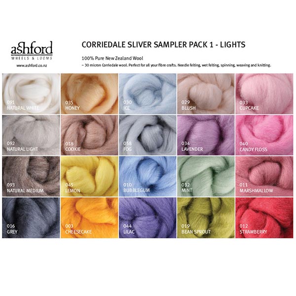 Corriedale Wool Felting Sample Pack - Lights