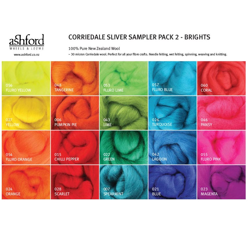 Corriedale Wool Felting Sample Pack - Brights