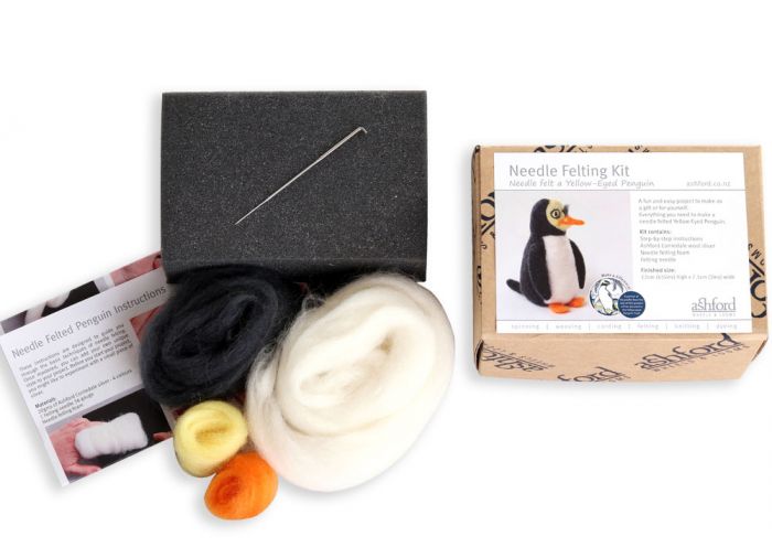 Ashford Needle Felting Kit - Penguin - Package and Contents