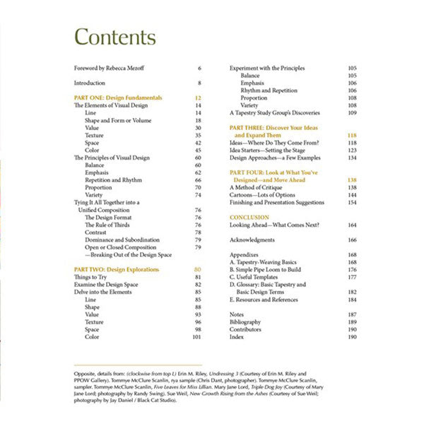 Tapestry Design Basics and Beyond - Table of Contents
