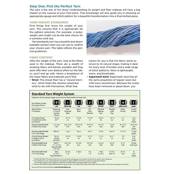 Switch & Knit Stitch Dictionary - Yarn Sizes