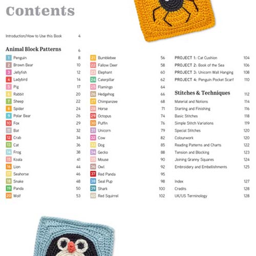Animal Granny Squares - Table of Contents