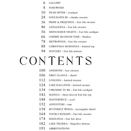Knitwear from Finland - Table of Contents