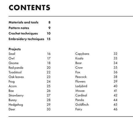 Mini Amigurumi Woodland - Table of Contents