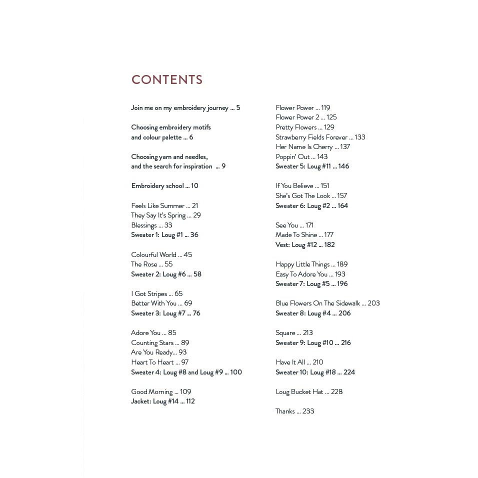 Embroidered Knits - Table of Contents