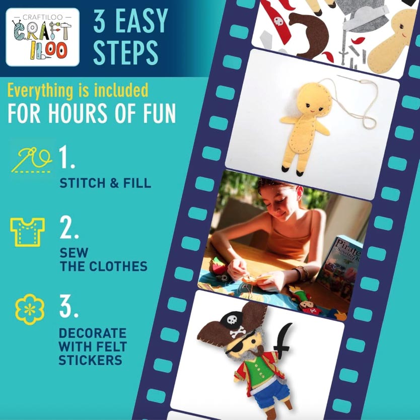 Craftiloo Sewing Kit for Kids - Pirates - Steps