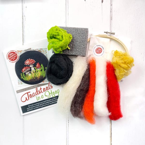 Toadstools in a Hoop Needle Felting Craft Kit Contents