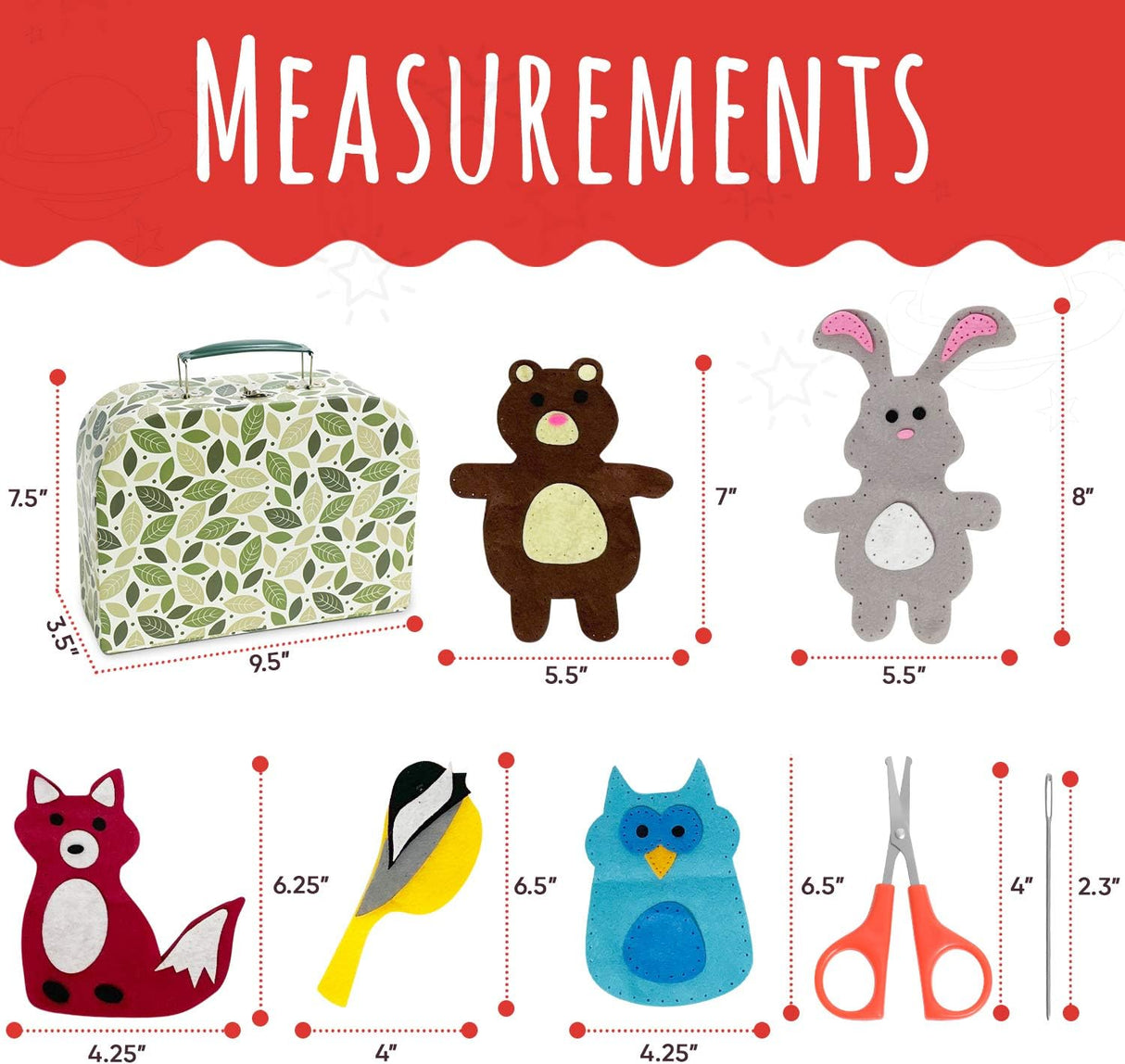Woodland Friends Sewing Kit - Dimensions