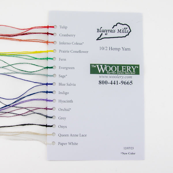 Bluegrass Mills Hemp Yarn Color Card