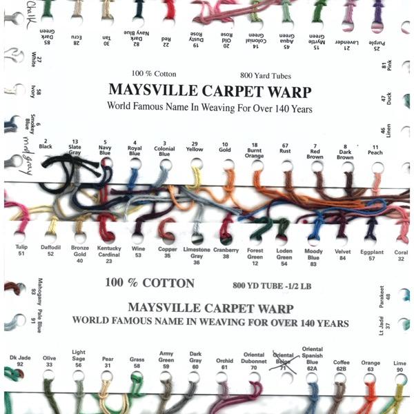 Maysville 8/4 Cotton Rug Warp Yarn Color Card