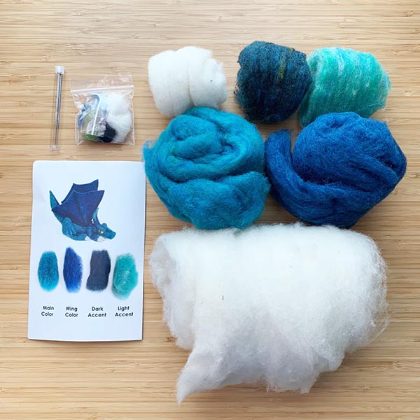 Going Gnome Felting Kit - Dragon - Teal Contents