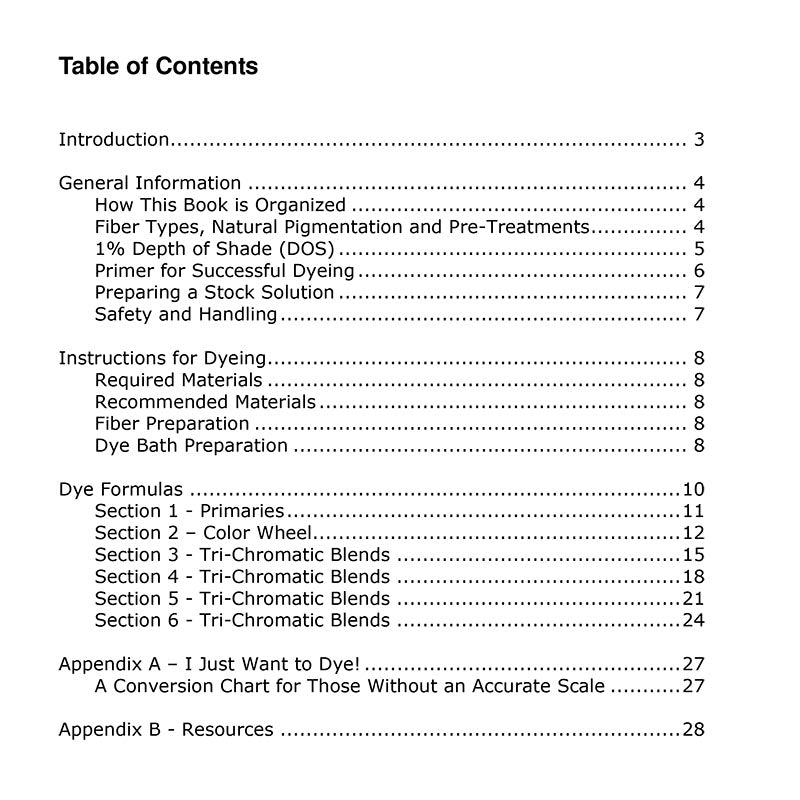 Greener Shades Recipe Pamphlet - Table of Contents