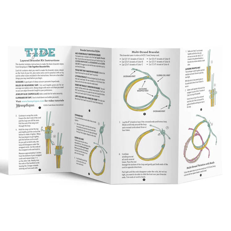 Tide Together Layered Hemp Cord Bracelet Kit - Instructions