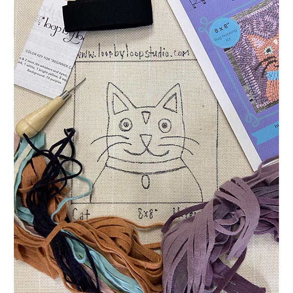 Beginner Rug Hooking Kit - Orange Cat - Contents