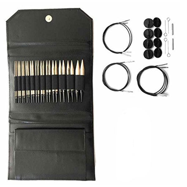 LYKKE 5" Interchangeable Knitting Needle Set - Black Faux Leather