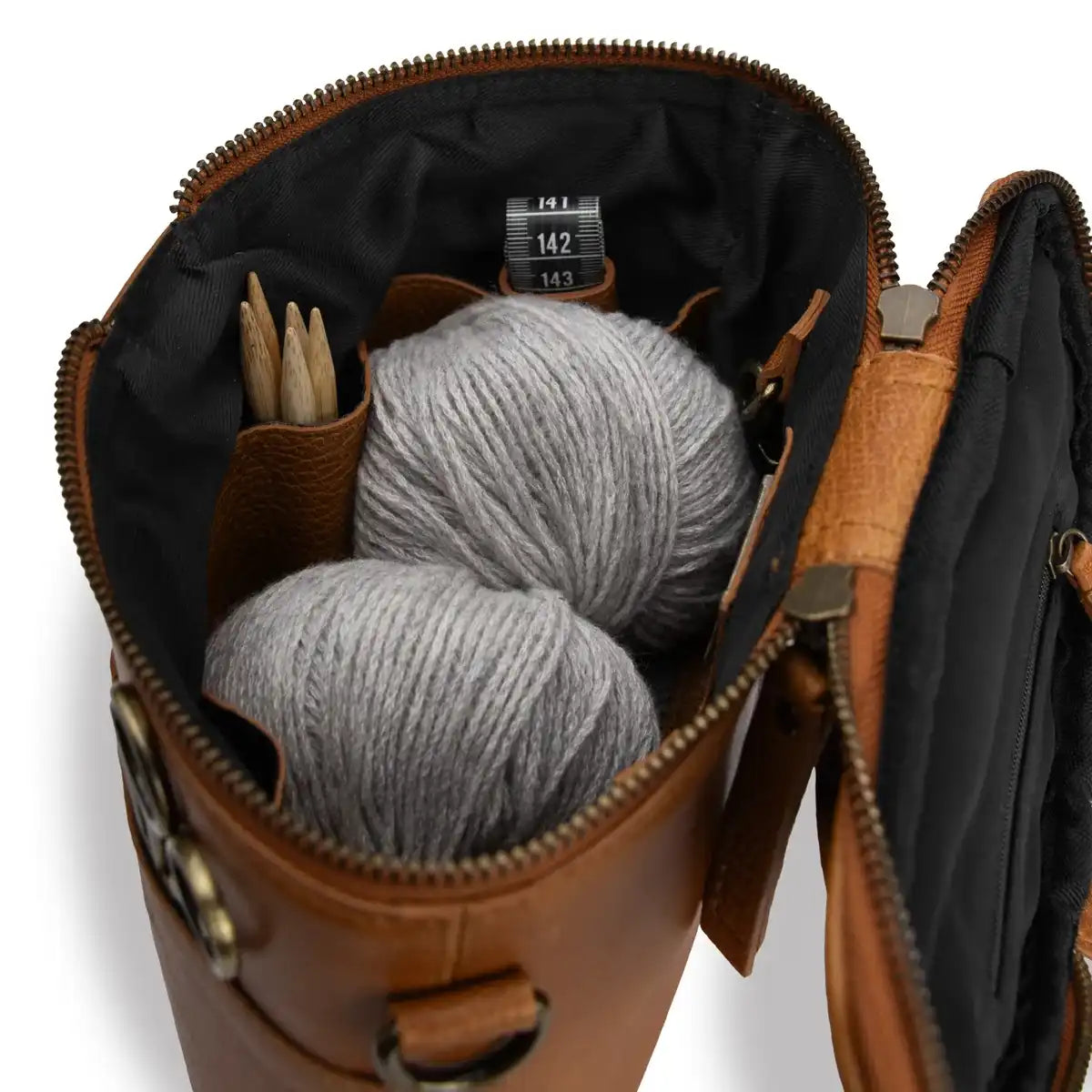 muud Grace – Crescent Leather Knitting Project Bag - The Woolery