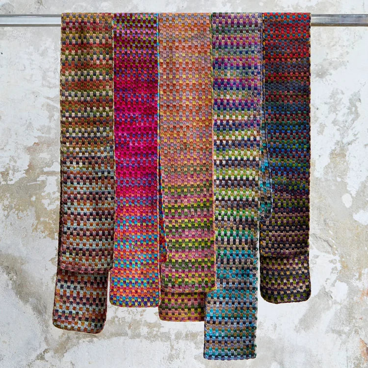 Display of 6 Mozaika Scarves by Urth Yarns