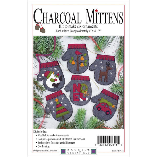 Felt Ornament Kit - Charcoal Mittens