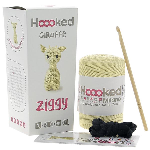 Hoooked Amigurumi DIY Kit w/ Eco Barbante Yarn - Ziggy Giraffe Popcorn - Contents