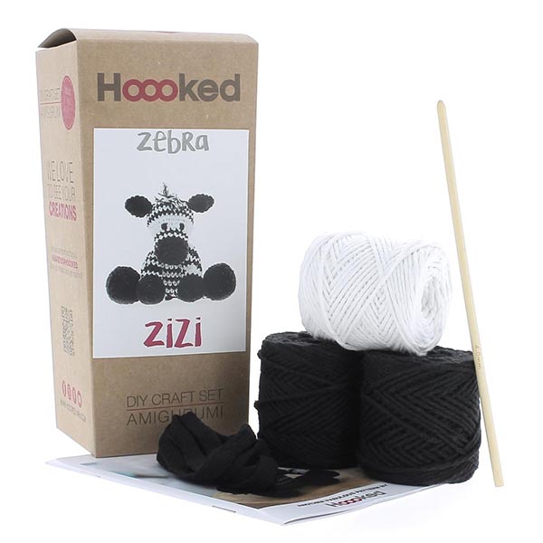 Hoooked Amigurumi DIY Kit w/ Eco Barbante Yarn - Zebra Zizi - Contents