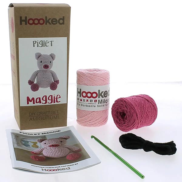 Hoooked Amigurumi DIY Kit w/ Eco Barbante Yarn - Piglet Maggie - Contents