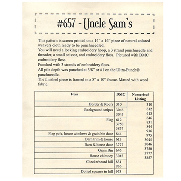 Floss Color Key - Uncle Sam's