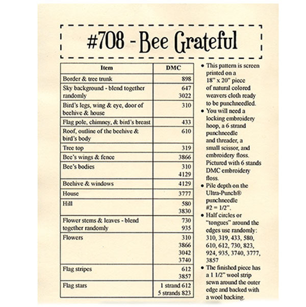 Punch Needle Pattern - Bee Grateful - Materials Needed
