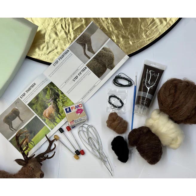 World of Wool Artisan Felting Kit - Skylar the Stag - Contents
