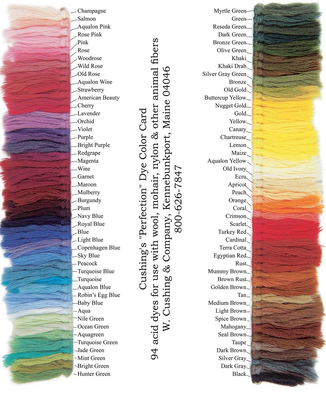Cushing's Perfection Acid Dyes - Color Card