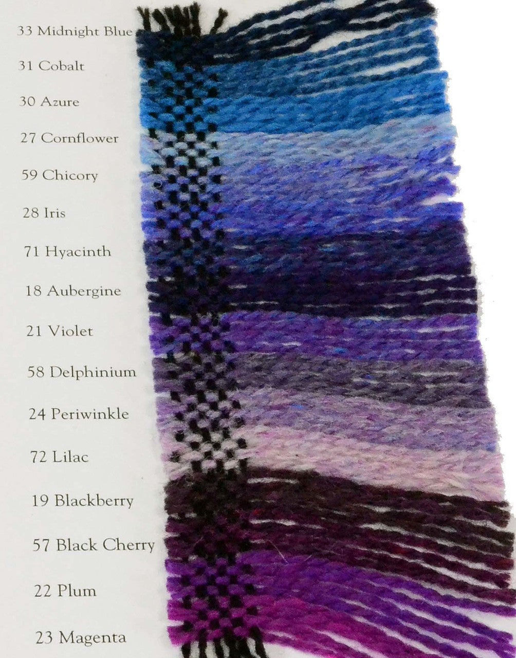 Harrisville Wool Yarn Color Card - Blues and Purples