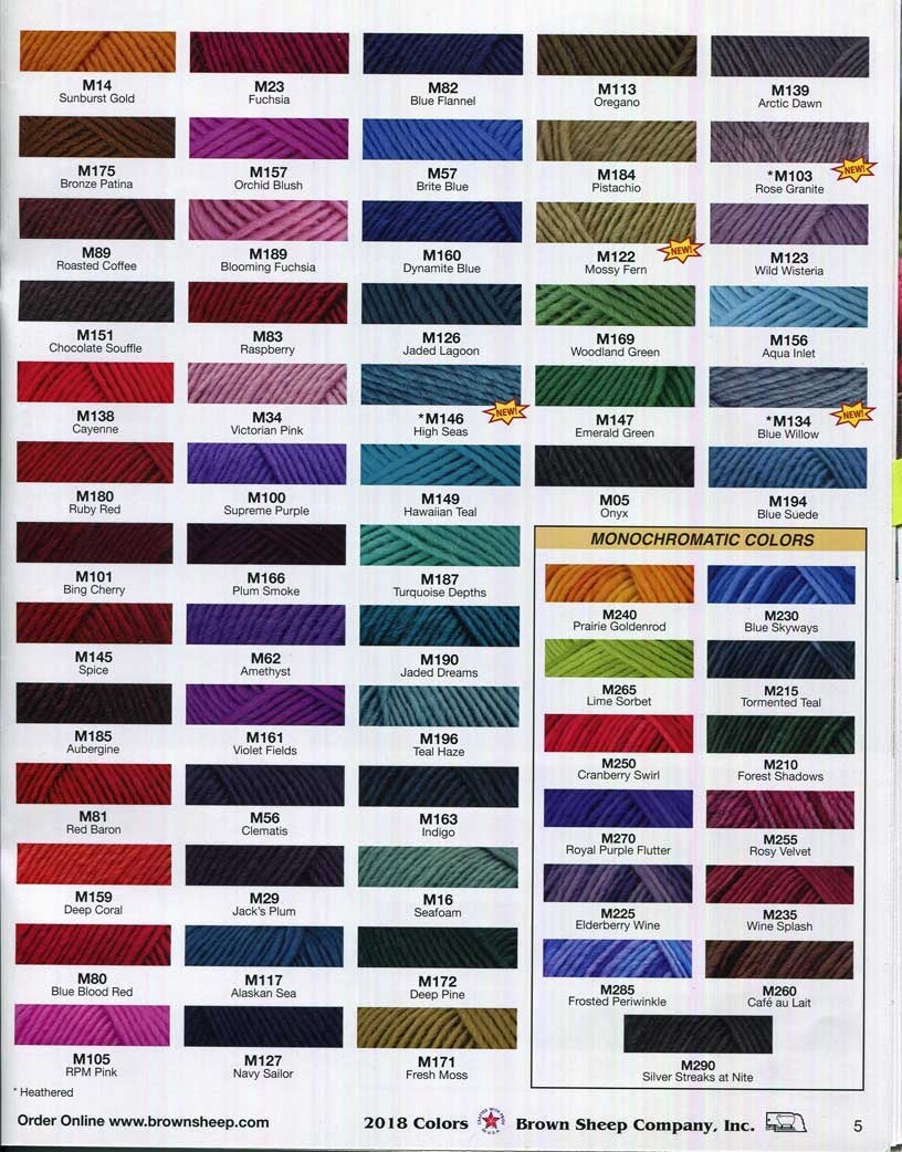 Brown Sheep Lamb's Pride Worsted Wool Yarn - Color Card Continued