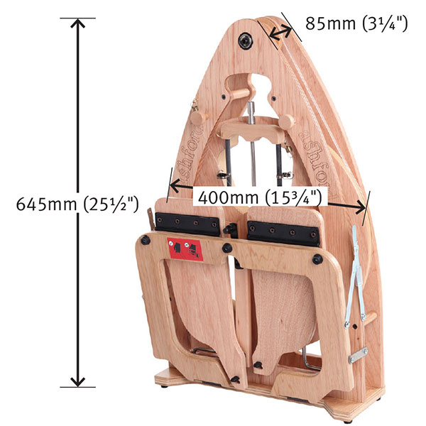 Ashford Joy 2 Spinning Wheel - Single Treadle Folded Dimensions