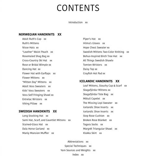 Nordic Knits - Table of Contents