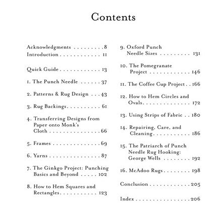 Amy Oxford Punch Needle Rug Hooking - Table of Contents