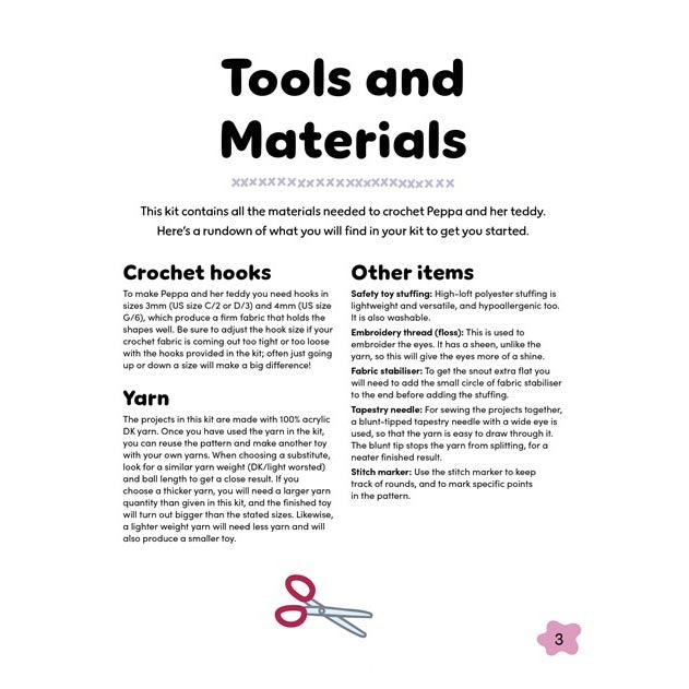 Peppa Pig Crochet Book & Kit - Tools and Materials list