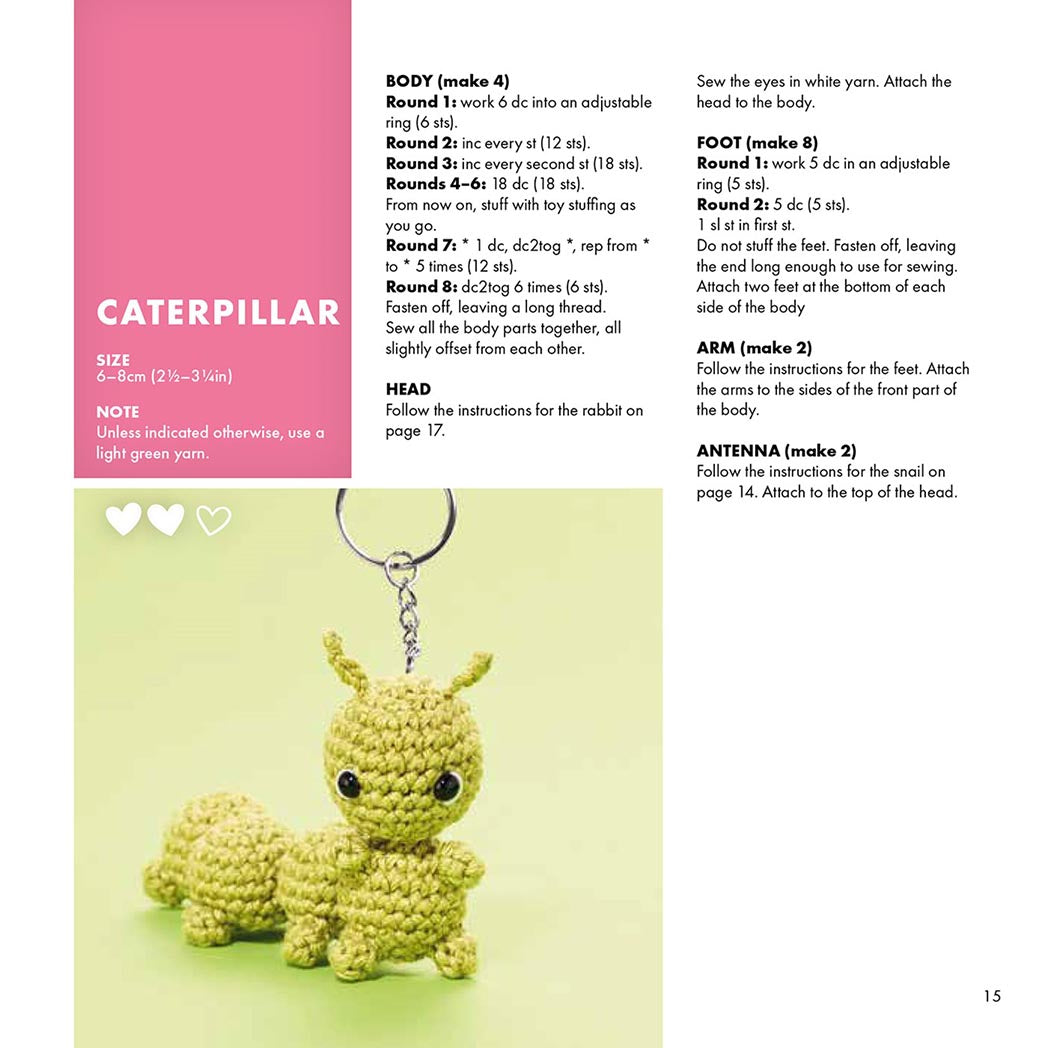 Mini Amigurumi Bag Charms - Caterpillar Pattern