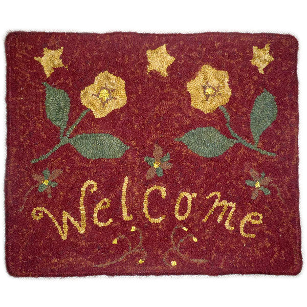 Welcome Rug Patterns The Blue Tulip Red Floral Welcome Rug Hooking Kit | The Woolery