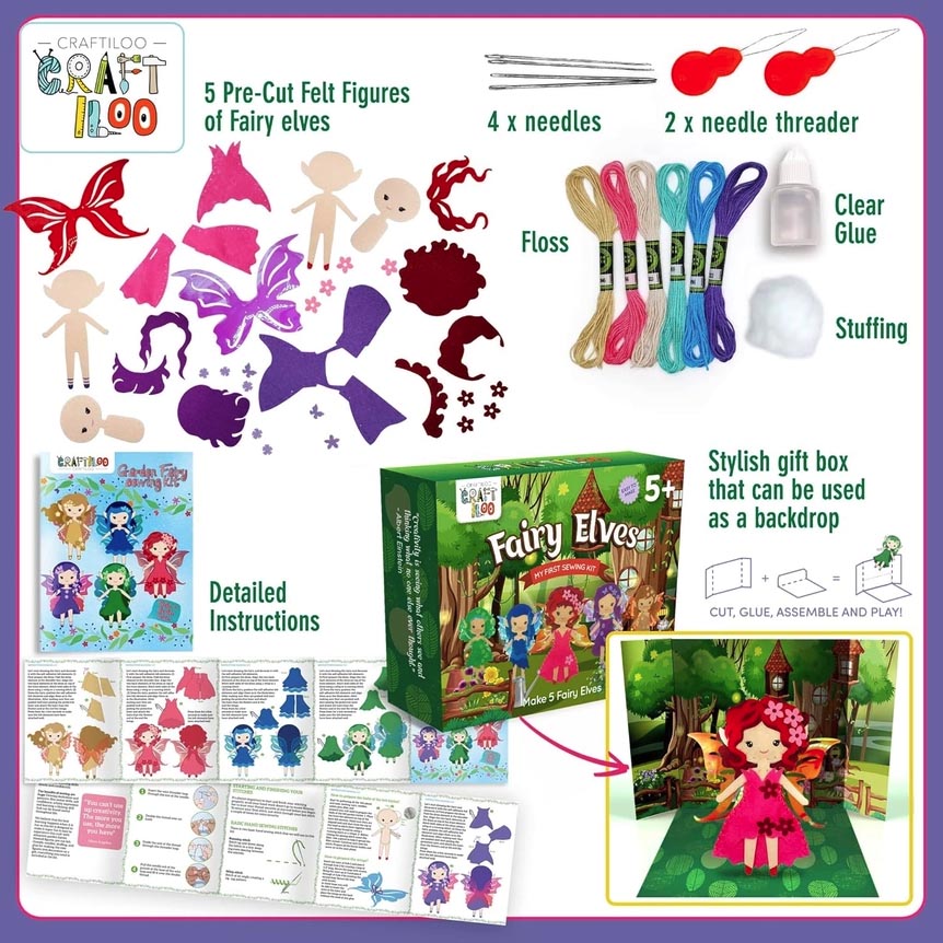 Craftiloo Sewing Kit for Kids - Fairy Elves - Contents