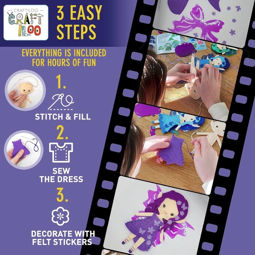Craftiloo Sewing Kit for Kids - Fairy Elves - Steps