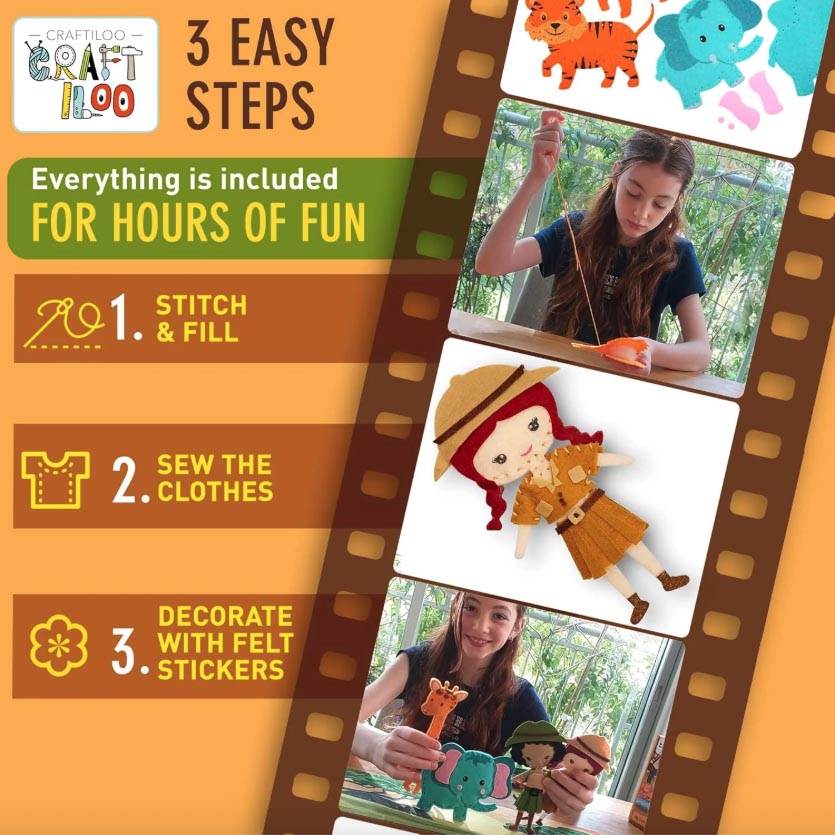 Craftiloo Sewing Kit for Kids - Safari - Steps