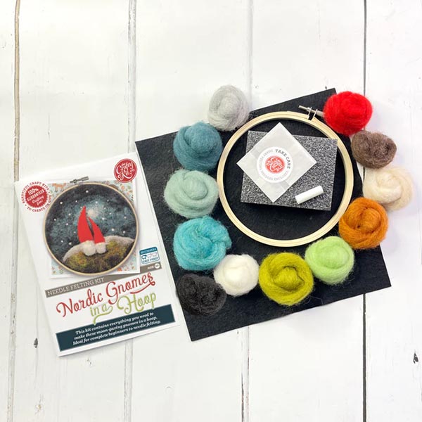 Nordic Gnomes in a Hoop Needle Felting Craft Kit Contents