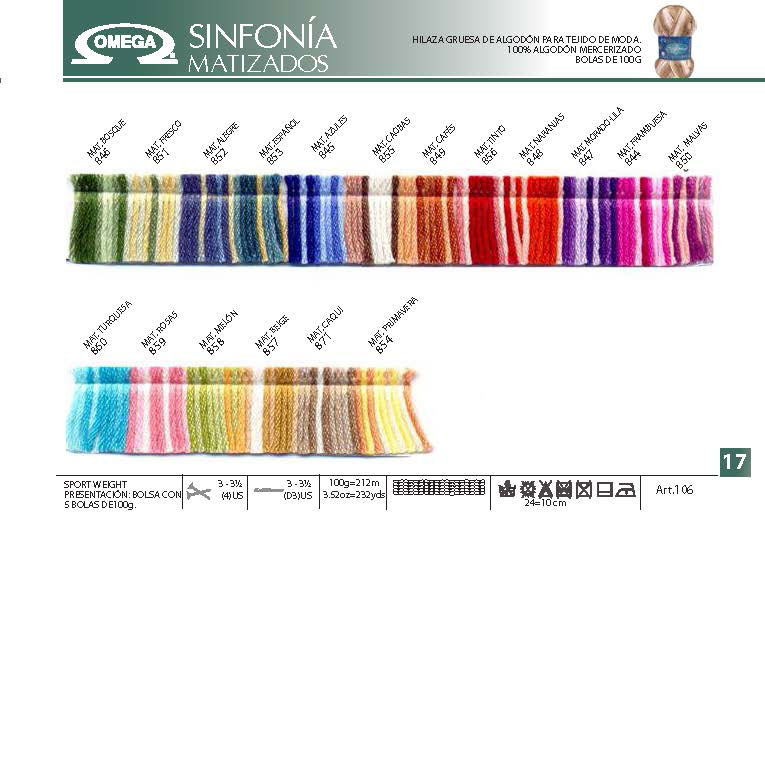 Omega Sinfonia Cotton Yarn Color Card