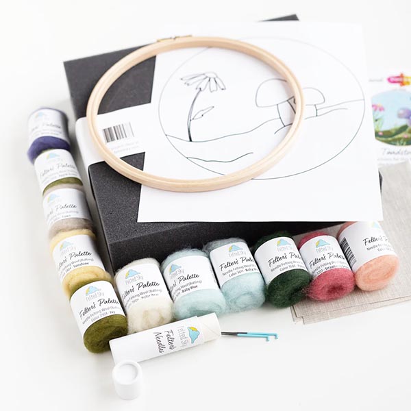 Painting with Wool Needle Felting Kit - Dani Ives' Toadstools - Contents