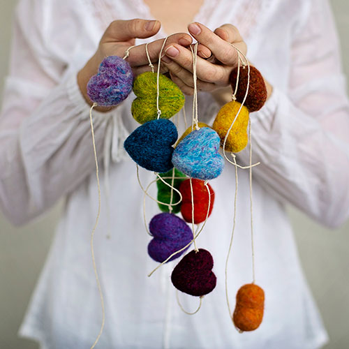 Needle Felting Kit - Rainbow Heart Garland | The Woolery