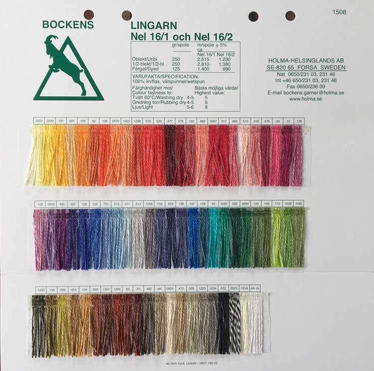 Bockens Lingarn Linen 16/2 Yarn Color Card