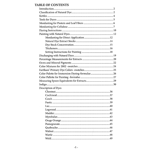 Natural Dye Instruction Booklet - Table of Contents