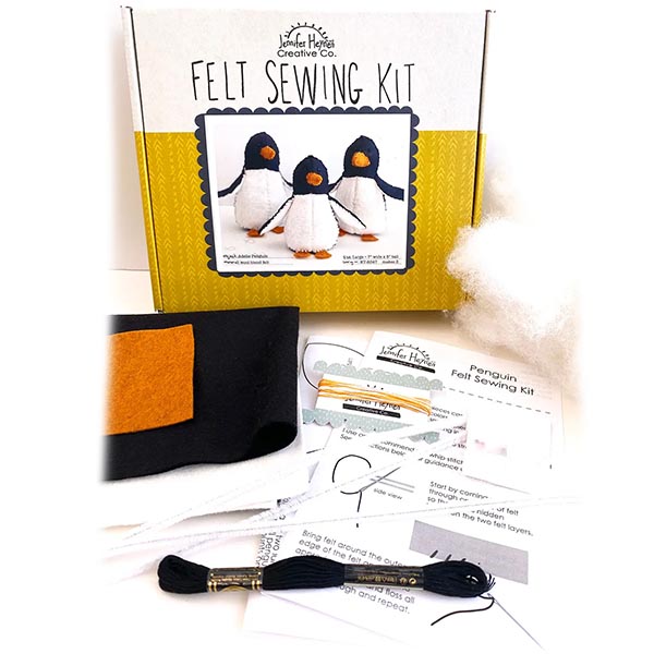 Jennifer Heynen Felt Sewing Kit - Adelie Penguins - Contents
