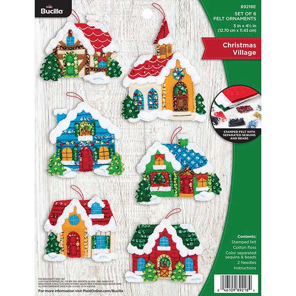 Bucilla Felt Ornaments Applique Kit - Christmas Village - Package