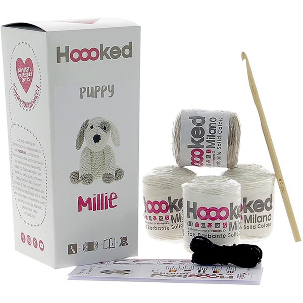 Hoooked Amigurumi DIY Kit w/ Eco Barbante Yarn - Puppy Millie - Contents